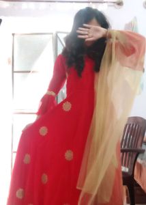 Red Golden Gown Duptta Heavy Xl Net Women