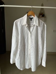 NEW LOOK WHITE COTTON LACE CUTOUT SHIRT