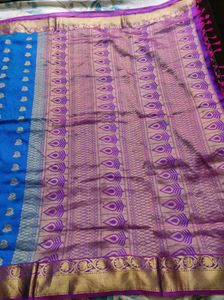 Blue And Purple Pure Silk Saree