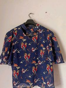 Bird Print Navy Blue Top