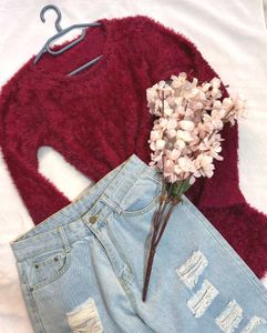 🎁Buy2 Get2 Free Red Fuzzy Sweater Top  ()