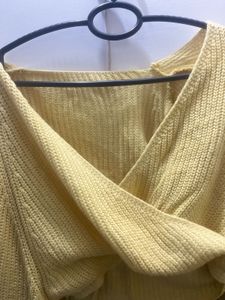 Yellow Knit Wrap Top
