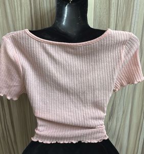 Pink Ribbed Tie Front Top