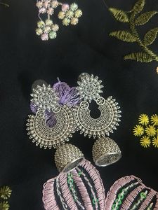 Boho Silver Jhumka Earrings