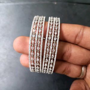 Sparkling Silver & Rhinestone Bangle Set 1 Pair