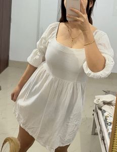 White Puff Sleeve Dress