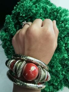 Ethnic Red Bangle Bracelet