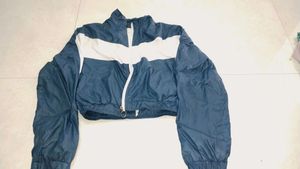 Blue &amp; White Cropped Windbreaker
