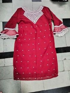 Red Embellished Kurta set
