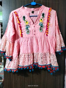 Boho Pink Embroidered Top