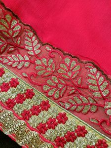 Beautiful Red Embroidery Saree With Blouse🥀