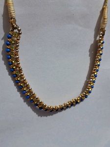 Beaded Blue &amp; Gold Necklace