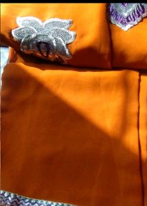 Elegant Orange Saree with Silver Embroidery
