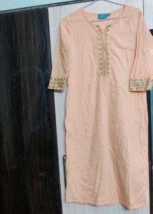 Elegant Peach Kurti with Intricate Golden Embellis