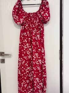 Red Floral Midi Dress
