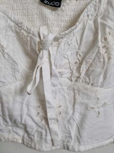 White Eyelet Puff Sleeve Crop Top