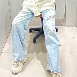 Distressed Light Wash Wide Leg Jeans