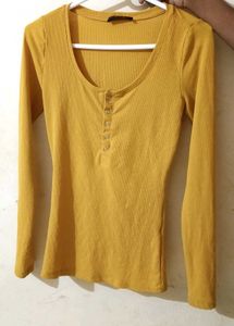 Mustard Ribbed Long Sleeve Top