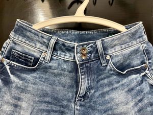 Benetton mid waist cropped light fade jeans