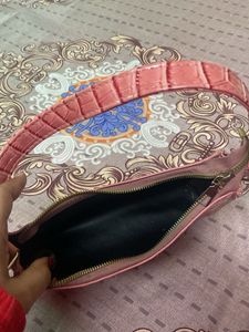 Pink Faux Croc Shoulder Bag