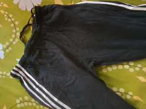 black cotton trouser pants with white stripes