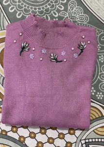 Cute Lilac Embellished Sweater