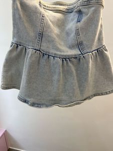 Denim Tube Top with Peplum Hem