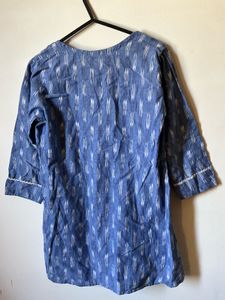 Blue Ikat Print Tunic Top khadi Cotton 🤍🦋