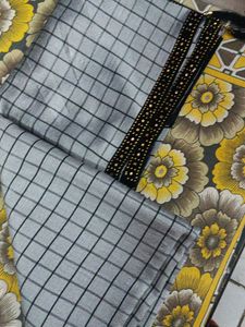 Silver Black Check Pattern Georgette Saree