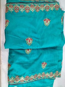 Teal Green Embroidered Saree