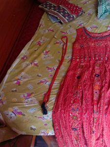 Red Long Traditional Gown With Belt