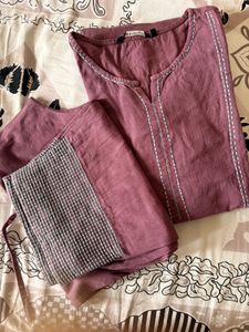 Mauve Embroidered Kurta Set