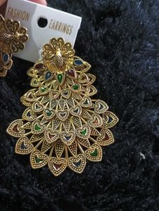 Gold Peacock Statement Earrings