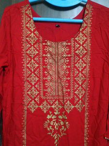 Good Quality Rayon Fabric Red Kurti