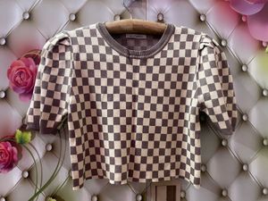 Checkerboard Puff Sleeve Top