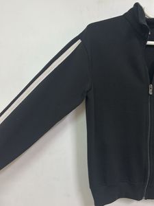 Black Track Jacket with White Stripes