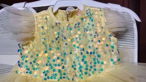 Lil Drama Baby Flared Party Dress And Gold Shoes
