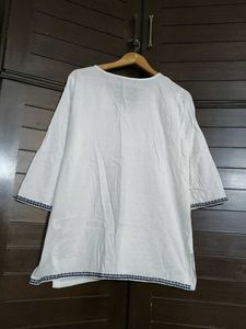 Women White Thread Embroidery Cotton Tunic Top