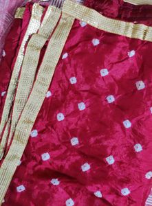 Pink Bandhani Dupatta w Golden Gota Patti &amp; Tassel