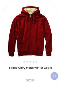 FADED GLORY RED FLEECE LINED HOODIE