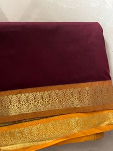 Maroon New Saree With Kasavu