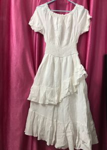 White Flared ,Layer Type Midi Dress
