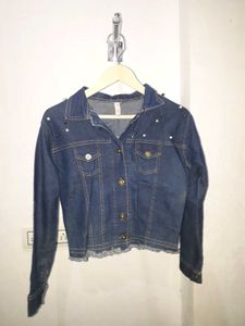 Denim Jacket with Pearl Details