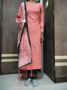 Peach Embroidered Kurta Set
