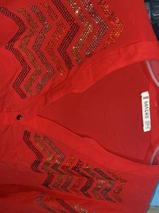 Chic Red Embellished Top