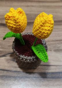 Handmade Crocheted Yellow Tulip Plant