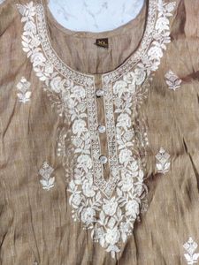 Trendy Brown Embroidered Kurta Set