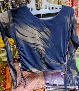 Blue Patterned Long Sleeve Top