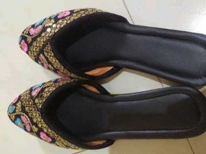 Embroidered Black &amp; Gold Mules