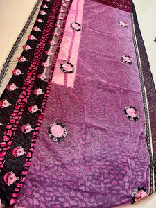 A Beautiful Pink Black Combination Floral Saree